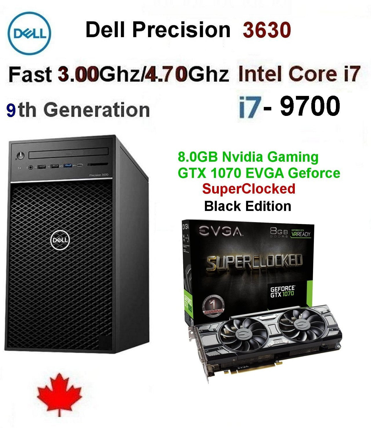 Fast 8 Core 3.00Ghz-4.70Ghz Intel-i7-9700 Dell Precision 3630 Gaming PC 16GB 500GB SSD, 8.0GB Nvidia Geforce GTX 1070 Gaming W11